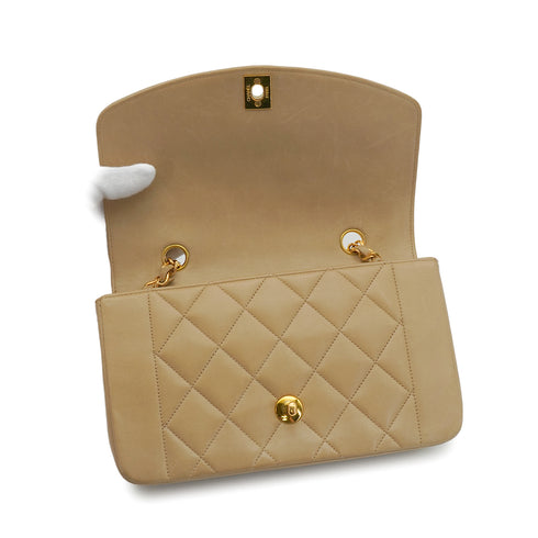 VINTAGE CHANEL DIANA SMALL CHAIN SHOULDER BAG BEIGE LAMB SKIN GOLD HARDWARE 90338882