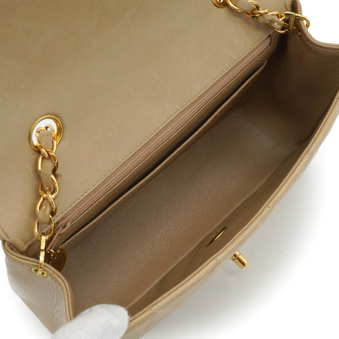 VINTAGE CHANEL DIANA SMALL CHAIN SHOULDER BAG BEIGE LAMB SKIN GOLD HARDWARE 90338882