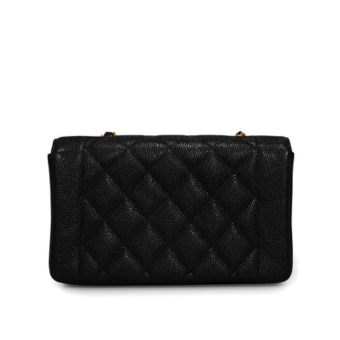 VINTAGE CHANEL DIANA SMALL CHAIN SHOULDER BAG BLACK CAVIR SKIN GOLD HARDWARE 90340455