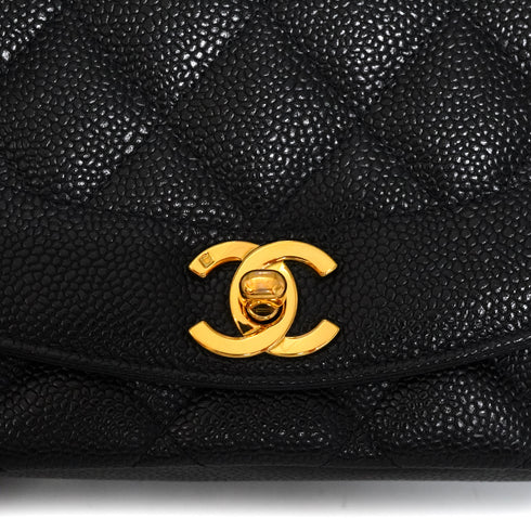 VINTAGE CHANEL DIANA SMALL CHAIN SHOULDER BAG BLACK CAVIR SKIN GOLD HARDWARE 90340455