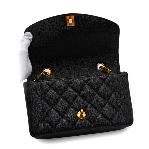 VINTAGE CHANEL DIANA SMALL CHAIN SHOULDER BAG BLACK CAVIR SKIN GOLD HARDWARE 90340455