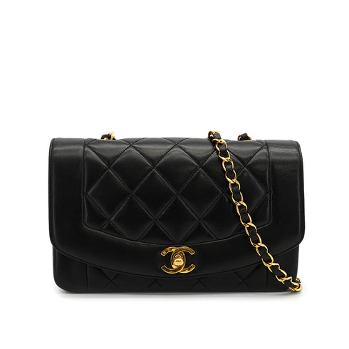 VINTAGE CHANEL DIANA SMALL CHAIN SHOULDER BAG BLACK LAMB SKIN GOLD HARDWARE 90330930
