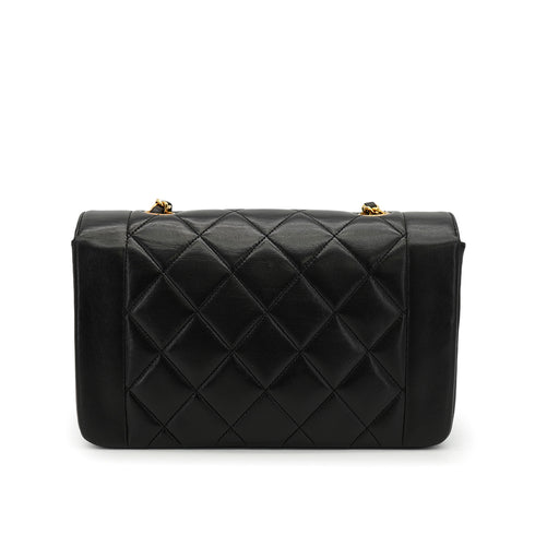 VINTAGE CHANEL DIANA SMALL CHAIN SHOULDER BAG BLACK LAMB SKIN GOLD HARDWARE 90330930