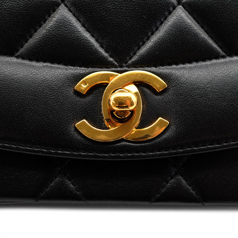 VINTAGE CHANEL DIANA SMALL CHAIN SHOULDER BAG BLACK LAMB SKIN GOLD HARDWARE 90330930