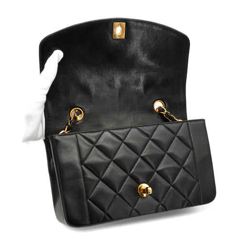 VINTAGE CHANEL DIANA SMALL CHAIN SHOULDER BAG BLACK LAMB SKIN GOLD HARDWARE 90330930