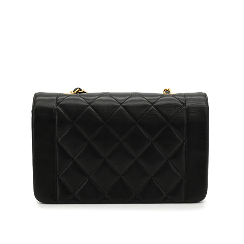 VINTAGE CHANEL DIANA SMALL CHAIN SHOULDER BAG BLACK LAMB SKIN GOLD HARDWARE 90330945