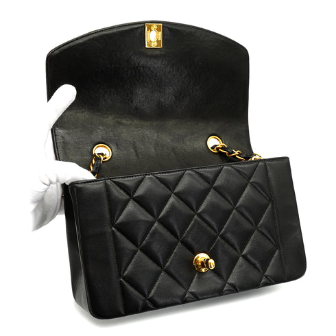 VINTAGE CHANEL DIANA SMALL CHAIN SHOULDER BAG BLACK LAMB SKIN GOLD HARDWARE 90330945