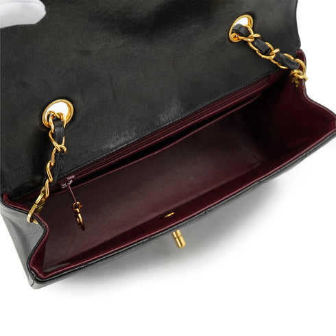 VINTAGE CHANEL DIANA SMALL CHAIN SHOULDER BAG BLACK LAMB SKIN GOLD HARDWARE 90330945