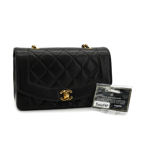 VINTAGE CHANEL DIANA SMALL CHAIN SHOULDER BAG BLACK LAMB SKIN GOLD HARDWARE 90330945