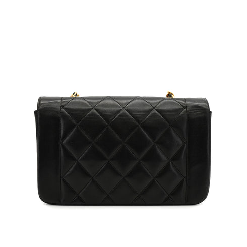 VINTAGE CHANEL DIANA SMALL CHAIN SHOULDER BAG BLACK LAMB SKIN GOLD HARDWARE 90331243