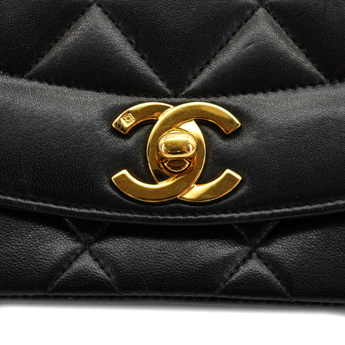 VINTAGE CHANEL DIANA SMALL CHAIN SHOULDER BAG BLACK LAMB SKIN GOLD HARDWARE 90331243