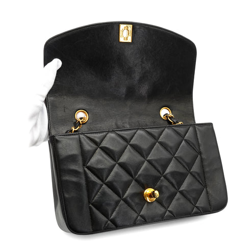 VINTAGE CHANEL DIANA SMALL CHAIN SHOULDER BAG BLACK LAMB SKIN GOLD HARDWARE 90331243