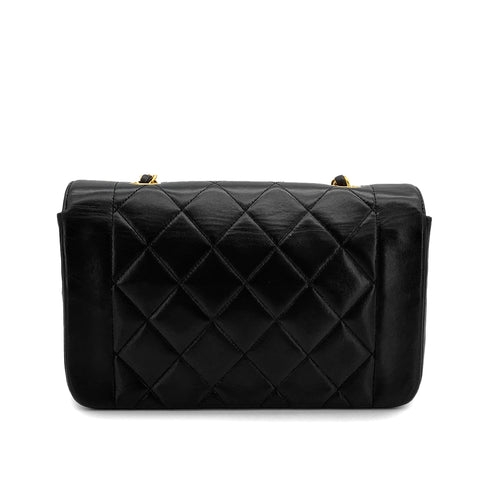 VINTAGE CHANEL DIANA SMALL CHAIN SHOULDER BAG BLACK LAMB SKIN GOLD HARDWARE 90314586
