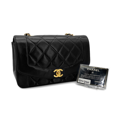 VINTAGE CHANEL DIANA SMALL CHAIN SHOULDER BAG BLACK LAMB SKIN GOLD HARDWARE 90314586
