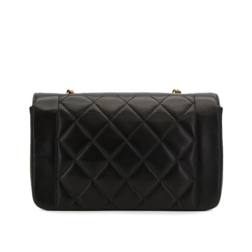 VINTAGE CHANEL DIANA SMALL CHAIN SHOULDER BAG BLACK LAMB SKIN GOLD HARDWARE 90317178