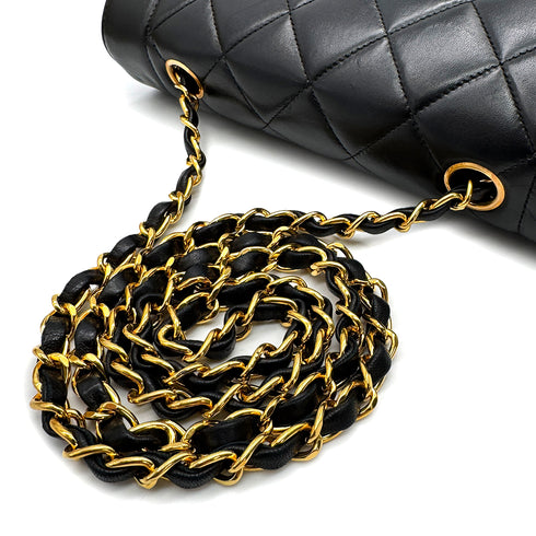VINTAGE CHANEL DIANA SMALL CHAIN SHOULDER BAG BLACK LAMB SKIN GOLD HARDWARE 90317884