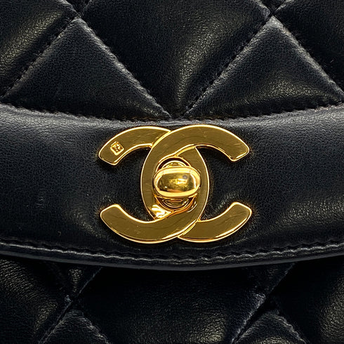 VINTAGE CHANEL DIANA SMALL CHAIN SHOULDER BAG BLACK LAMB SKIN GOLD HARDWARE 90317884