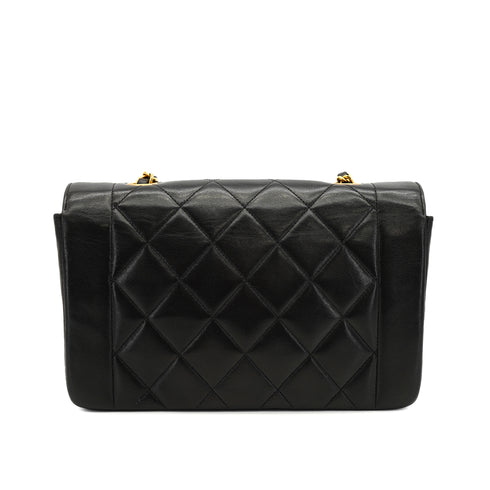 VINTAGE CHANEL DIANA SMALL CHAIN SHOULDER BAG BLACK LAMB SKIN GOLD HARDWARE 90330929