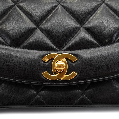 VINTAGE CHANEL DIANA SMALL CHAIN SHOULDER BAG BLACK LAMB SKIN GOLD HARDWARE 90330929
