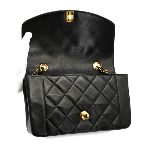 VINTAGE CHANEL DIANA SMALL CHAIN SHOULDER BAG BLACK LAMB SKIN GOLD HARDWARE 90330929