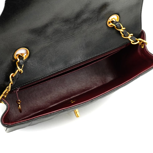 VINTAGE CHANEL DIANA SMALL CHAIN SHOULDER BAG BLACK LAMB SKIN GOLD HARDWARE 90330929