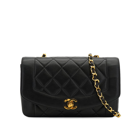 VINTAGE CHANEL DIANA SMALL CHAIN SHOULDER BAG BLACK LAMB SKIN GOLD HARDWARE 90332912