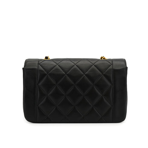 VINTAGE CHANEL DIANA SMALL CHAIN SHOULDER BAG BLACK LAMB SKIN GOLD HARDWARE 90332912