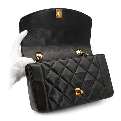 VINTAGE CHANEL DIANA SMALL CHAIN SHOULDER BAG BLACK LAMB SKIN GOLD HARDWARE 90332912