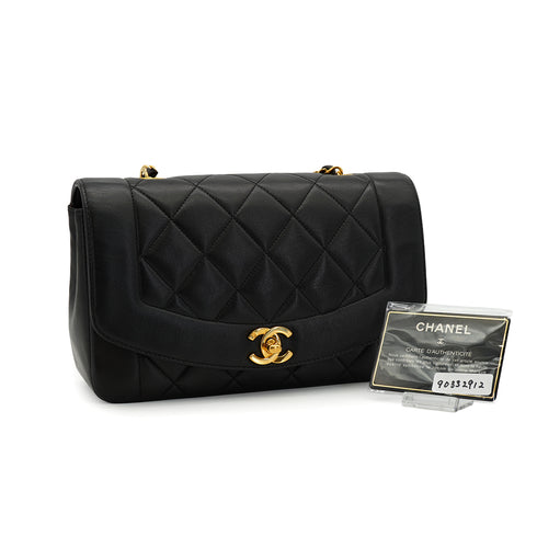 VINTAGE CHANEL DIANA SMALL CHAIN SHOULDER BAG BLACK LAMB SKIN GOLD HARDWARE 90332912