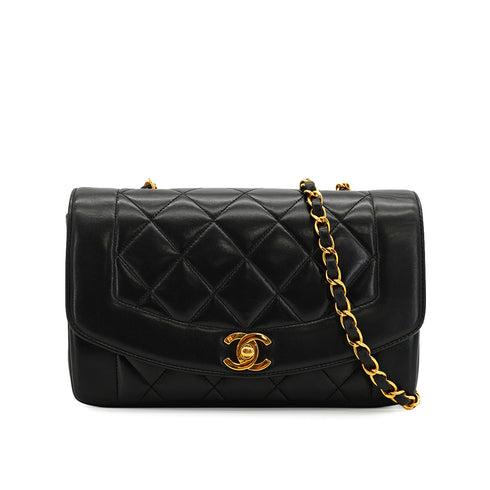 VINTAGE CHANEL DIANA SMALL CHAIN SHOULDER BAG BLACK LAMB SKIN GOLD HARDWARE 90332928