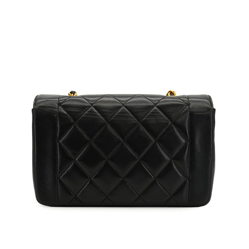 VINTAGE CHANEL DIANA SMALL CHAIN SHOULDER BAG BLACK LAMB SKIN GOLD HARDWARE 90332928