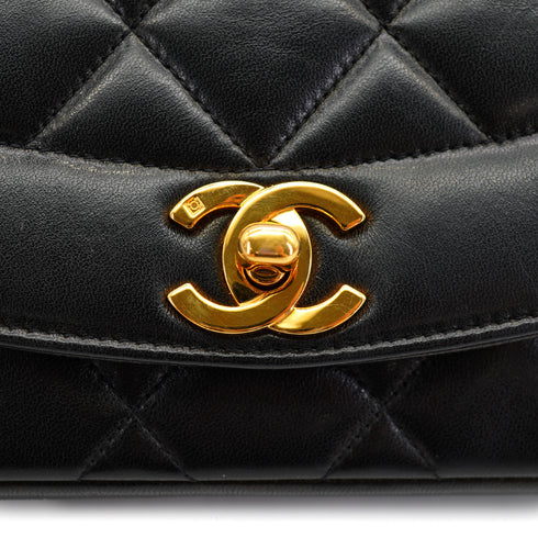 VINTAGE CHANEL DIANA SMALL CHAIN SHOULDER BAG BLACK LAMB SKIN GOLD HARDWARE 90332928