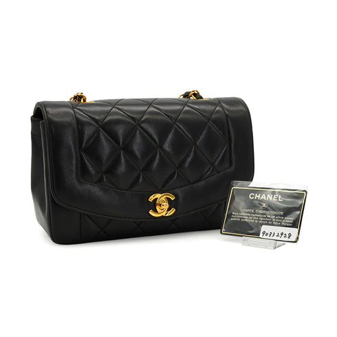 VINTAGE CHANEL DIANA SMALL CHAIN SHOULDER BAG BLACK LAMB SKIN GOLD HARDWARE 90332928