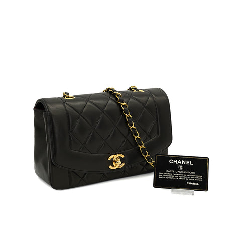 VINTAGE CHANEL DIANA SMALL CHAIN SHOULDER BAG BLACK LAMB SKIN GOLD HARDWARE 90334498