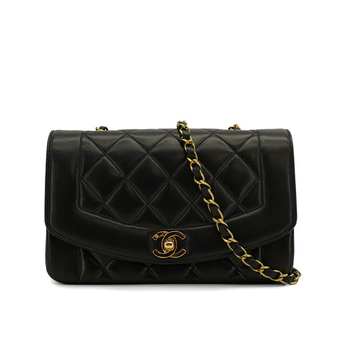 VINTAGE CHANEL DIANA SMALL CHAIN SHOULDER BAG BLACK LAMB SKIN GOLD HARDWARE 90334498