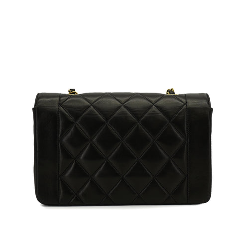 VINTAGE CHANEL DIANA SMALL CHAIN SHOULDER BAG BLACK LAMB SKIN GOLD HARDWARE 90334498