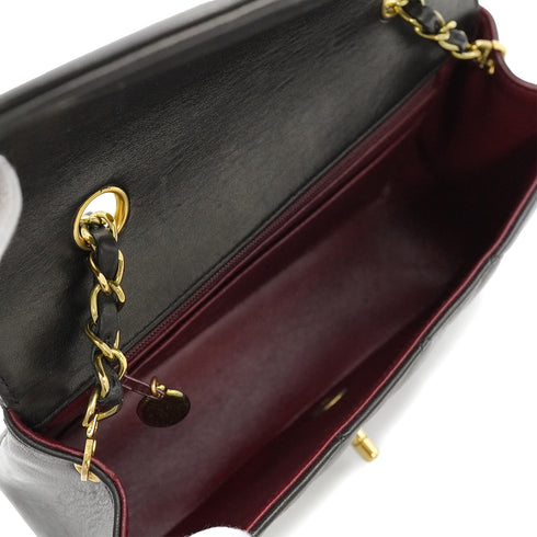 VINTAGE CHANEL DIANA SMALL CHAIN SHOULDER BAG BLACK LAMB SKIN GOLD HARDWARE 90334498