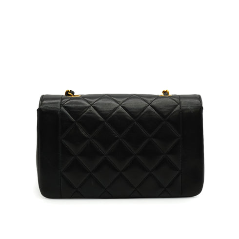 VINTAGE CHANEL DIANA SMALL CHAIN SHOULDER BAG BLACK LAMB SKIN GOLD HARDWARE 90337270