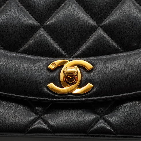 VINTAGE CHANEL DIANA SMALL CHAIN SHOULDER BAG BLACK LAMB SKIN GOLD HARDWARE 90337270