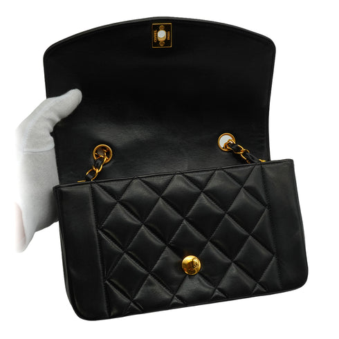 VINTAGE CHANEL DIANA SMALL CHAIN SHOULDER BAG BLACK LAMB SKIN GOLD HARDWARE 90337270