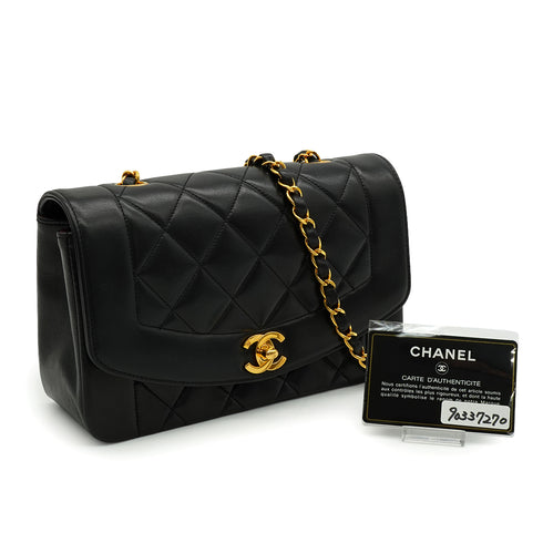 VINTAGE CHANEL DIANA SMALL CHAIN SHOULDER BAG BLACK LAMB SKIN GOLD HARDWARE 90337270
