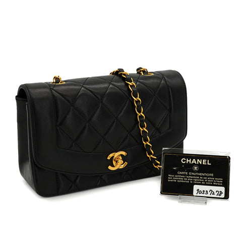 VINTAGE CHANEL DIANA SMALL CHAIN SHOULDER BAG BLACK LAMB SKIN GOLD HARDWARE 90337278