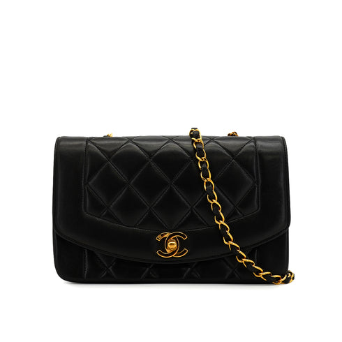 VINTAGE CHANEL DIANA SMALL CHAIN SHOULDER BAG BLACK LAMB SKIN GOLD HARDWARE 90337278
