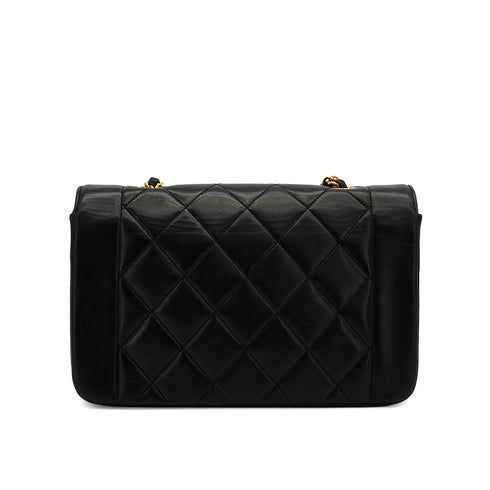 VINTAGE CHANEL DIANA SMALL CHAIN SHOULDER BAG BLACK LAMB SKIN GOLD HARDWARE 90337278