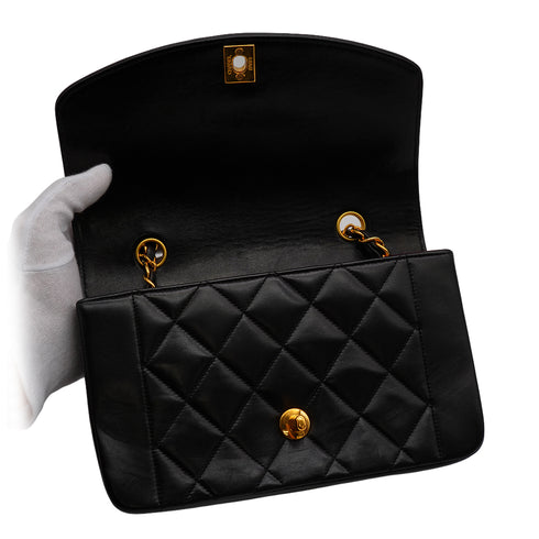 VINTAGE CHANEL DIANA SMALL CHAIN SHOULDER BAG BLACK LAMB SKIN GOLD HARDWARE 90337278
