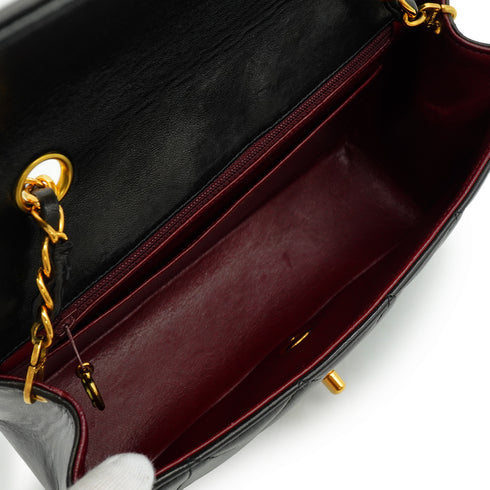 VINTAGE CHANEL DIANA SMALL CHAIN SHOULDER BAG BLACK LAMB SKIN GOLD HARDWARE 90337278