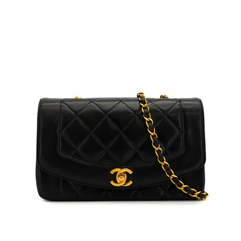 VINTAGE CHANEL DIANA SMALL CHAIN SHOULDER BAG BLACK LAMB SKIN GOLD HARDWARE 90337294