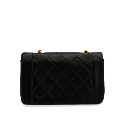 VINTAGE CHANEL DIANA SMALL CHAIN SHOULDER BAG BLACK LAMB SKIN GOLD HARDWARE 90337294