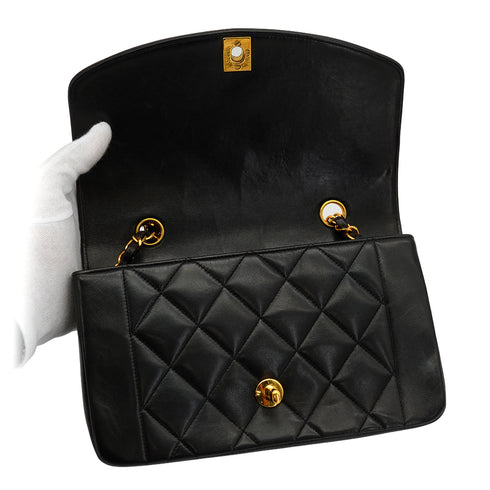 VINTAGE CHANEL DIANA SMALL CHAIN SHOULDER BAG BLACK LAMB SKIN GOLD HARDWARE 90337294