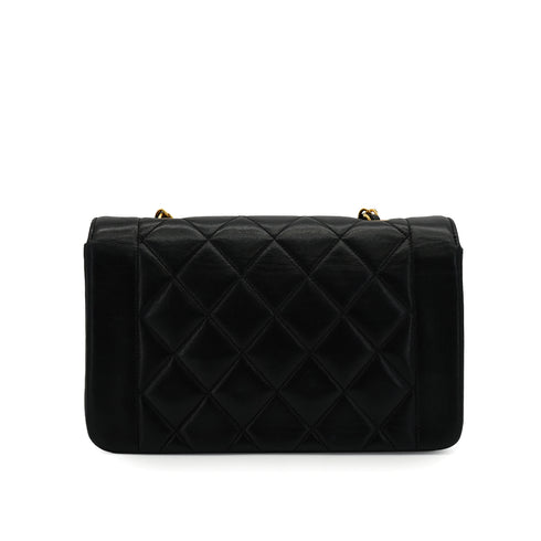 VINTAGE CHANEL DIANA SMALL CHAIN SHOULDER BAG BLACK LAMB SKIN GOLD HARDWARE 90337658